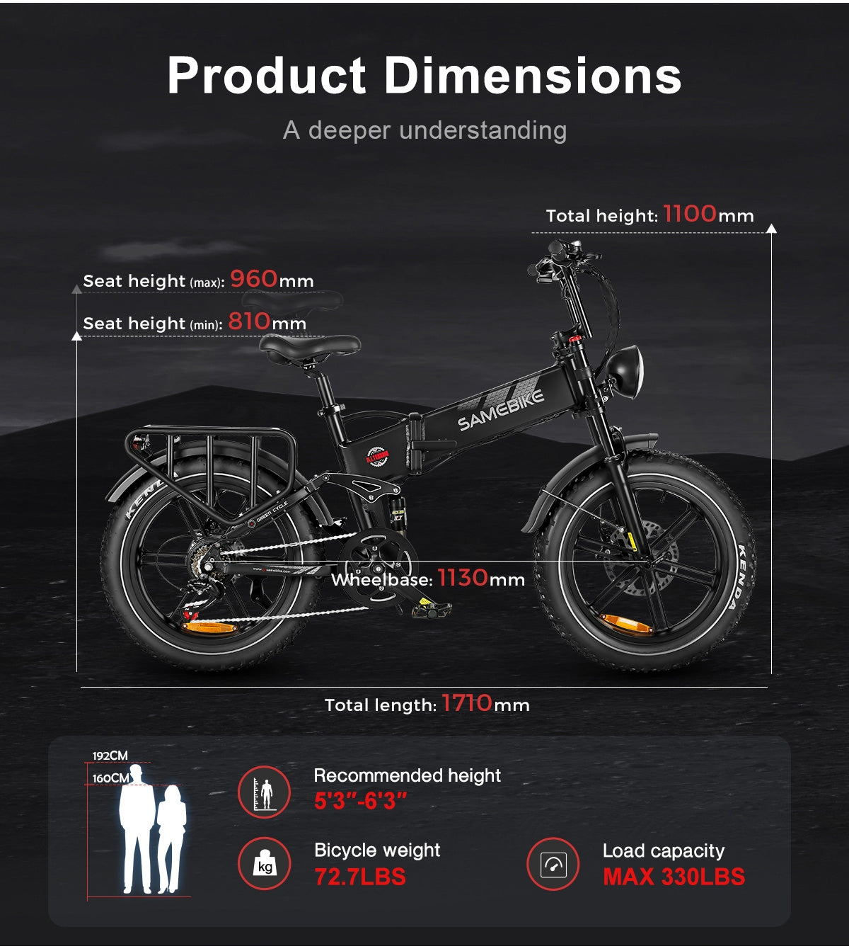 SAMEBIKE RS-A02 1200W vélo électrique pliant Mountain bike